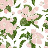 Seamless floral pattern with realistic sakura cherry flowers. Petals elements for romantic banner design, textile, fabric, wrapping, wallpaper. Endless background print. vector