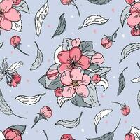 Cherry flower seamless pattern. Watercolour female endless background for fabric, wrapping paper. Hand drawn vector botanic pattern.