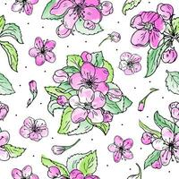 Seamless floral pattern with watercolor effect. Cherry or apple aquarelle pattern for textile, fabric, wrapping. Beautiful female background vector