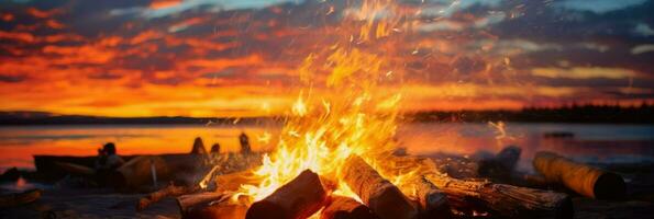 sunset over a bonfire photo