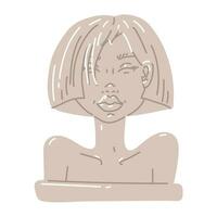 A female portrait of an antique Greek sculpture in the modern style of an Asian girl. Modern female sculpture, portrait. A calm sculpture. Hand-drawn vector illustration isolated on white background