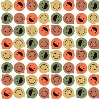 Retro illustration with a melting emoji of the 70s for printing. Seamless vector graphic illustration of distorted smiling elements. Repeating texture for printing on textiles and paper