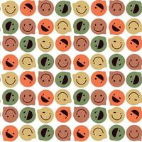 Retro illustration with a melting emoji of the 70s for printing. Seamless vector graphic illustration of distorted smiling elements. Repeating texture for printing on textiles and paper