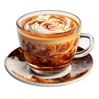 uma copo do quente café com requintado café com leite arte, isolado em uma transparente fundo - perfeito para desfrutando uma acolhedor café momento, ai generativo png