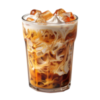 Iced Latte Coffee, A Refreshing Cold Beverage Isolated on a Crystal-Clear Transparent Background, Perfectly Combined with Ice Cubes, Milk, and a Sipper Straw, Ai generative png