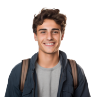 fechar-se do uma sorridente masculino universidade estudante, isolado em uma transparente fundo, a comemorar acadêmico sucesso e confiança, Garoto vida, ai generativo png