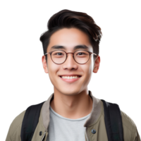 Close-Up of a Smiling Asian Male University Student, Isolated on a Transparent Background,  Celebrating Academic Success and Confidence, Boy Life, Ai generative png