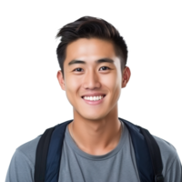 Close-Up of a Smiling Asian Male University Student, Isolated on a Transparent Background,  Celebrating Academic Success and Confidence, Boy Life, Ai generative png