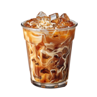 gelado café com leite café, uma refrescante frio bebida isolado em uma claro como cristal transparente fundo, perfeitamente combinado com gelo cubos, leite, e uma bebedor canudo, ai generativo png