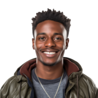 Close-Up of a Smiling Black Male University Student, Isolated on a Transparent Background,  Celebrating Academic Success and Confidence, Ai generative png