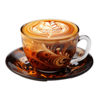 un taza de caliente café con Exquisito latté arte, aislado en un transparente antecedentes - Perfecto para disfrutando un acogedor café momento, ai generativo png