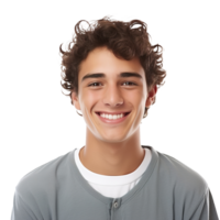 de cerca de un sonriente masculino Universidad alumno, aislado en un transparente fondo, celebrando académico éxito y confianza, chico vida, ai generativo png