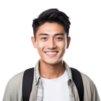 Close-Up of a Smiling Asian Male University Student, Isolated on a Transparent Background,  Celebrating Academic Success and Confidence, Boy Life, Ai generative png