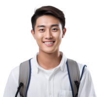 Close-Up of a Smiling Asian Male University Student, Isolated on a Transparent Background,  Celebrating Academic Success and Confidence, Boy Life, Ai generative png