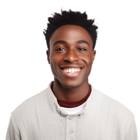 Close-Up of a Smiling Black Male University Student, Isolated on a Transparent Background,  Celebrating Academic Success and Confidence, Ai generative png