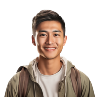 Close-Up of a Smiling Asian Male University Student, Isolated on a Transparent Background,  Celebrating Academic Success and Confidence, Boy Life, Ai generative png