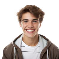 de cerca de un sonriente masculino Universidad alumno, aislado en un transparente fondo, celebrando académico éxito y confianza, chico vida, ai generativo png