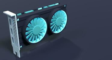 Dual fan graphics card. Computer component icon. 3D render video card. 3D rendering photo