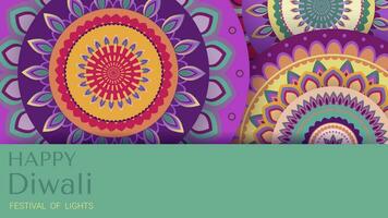 Happy Diwali. Light green background with diwali flower elements and mandala patterns. Vector illustration