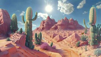 ai generativo, un' deserto paesaggio con cactus impianti e rocce video