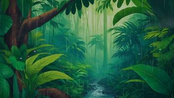 Ai generative, a painting of a jungle scene with a stream video