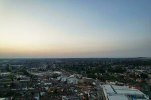 Aerial View of Illuminated Downtown Buildings, Roads and Central Luton City of England UK at Beginning of Clear Weather Night of September 5th, 2023 photo