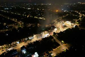 High Angle View of Luton City and Road with Some Traffic During Midnight. photo