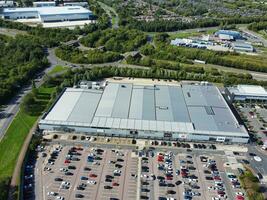 Aerial view of Modern Football Stadium MK Don at Milton Keynes City of England United Kingdom, The Footage Was captured on August 21st, 2023 During Bright sunny Day with Drone's Camera photo