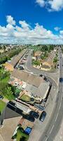 Aerial Vertical Panoramic View of North Luton City Residential Estate of England Great Britain UK. The High Angle Footage Was Captured with Drone's Camera on August 15th, 2023 photo