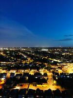 Aerial View of Illuminated Residential District of Luton City of England photo