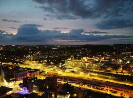 Aerial View of Illuminated Luton City of England UK after Sunset During Night of Summer. Image Was Captured with Drone's Camera on Sep 1st, 2023 photo