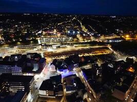 Aerial View of Illuminated Luton City of England UK after Sunset During Night of Summer. Image Was Captured with Drone's Camera on Sep 1st, 2023 photo