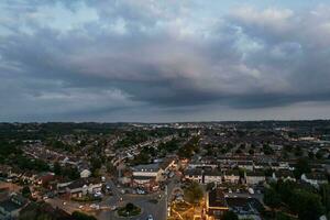 Aerial View of Illuminated Luton's  Residential Homes of England UK after Sunset During Night of Summer. Footage Was Captured with Drone's Camera on Sep 2nd, 2023 photo