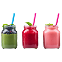 Row of healthy fresh fruit and vegetable smoothies ai generative png