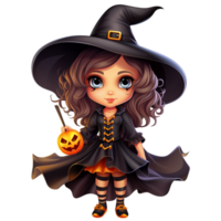 Cartoon little girl wearing Halloween ai generative png