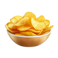 Crispy Potato chips in a bowl ai generative png