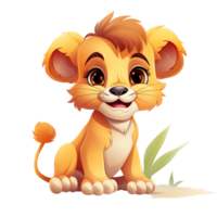 mignonne bébé Lion dessin animé style ai génératif png