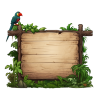 jungle and bird wood blank sign copyspace png ai generative