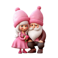 Cute Valentine's Day Gnomes Pink Hat Couple Holding Love heart png ai generative
