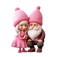 fofa dia dos namorados dia gnomos Rosa chapéu casal segurando amor coração png ai generativo