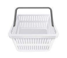 white basket black handle front view on transparent background, PNG for advertising design