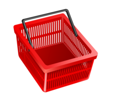 red basket black handle side view on transparent background, PNG for advertising design