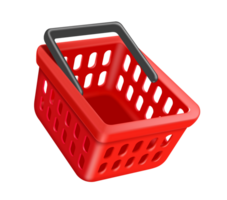 red basket black handle side view on transparent background, PNG for advertising design