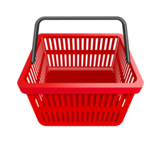 red basket black handle front view on transparent background, PNG for advertising design