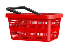 red basket black handle side view on transparent background, PNG for advertising design