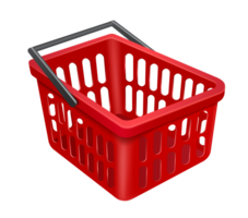 red basket black handle side view on transparent background, PNG for advertising design