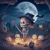Skull character illustration for Halloween ai generative photo