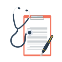 Medical report with stethoscope and pen png