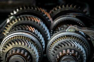 Car transmission, gearbox with visible gears and cogs, vehicle photo
