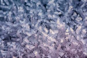 Close up picture of frost and snow on a car on a cold morning photo